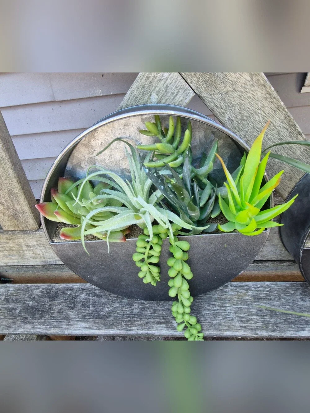 Hobby Lobby Set of 3 Metal Half Moon Wall Planters w/ Faux Succulents Home Decor